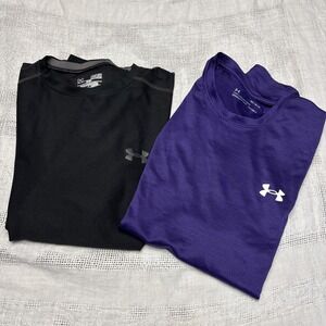 under armour t shirt men medium lot Loose Fit Headgear Purple Black Fitted
